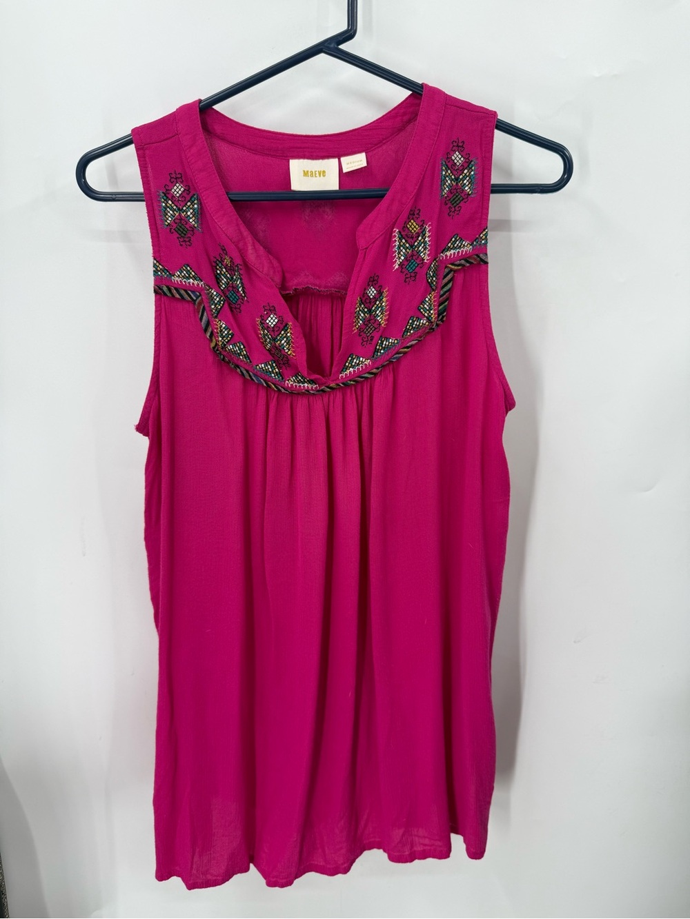 Anthropologie Malindi Embroidered Sleeveless Top - Fuchsia Pink M